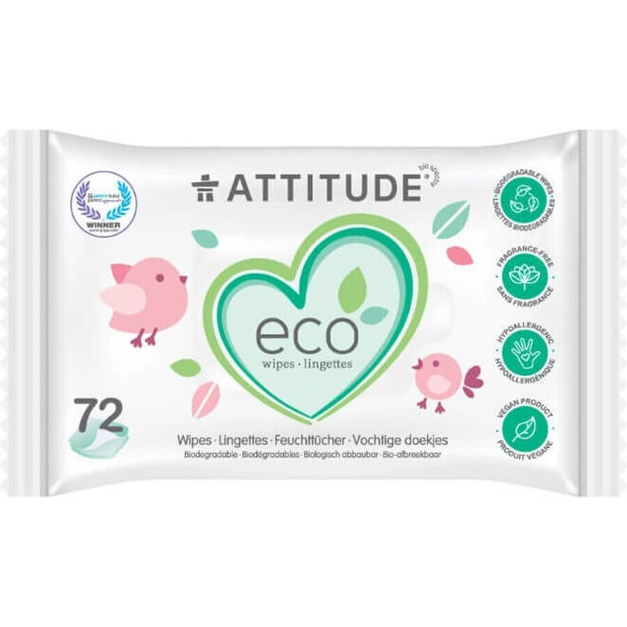 ATTITUDE Șervețele umede fără parfum 1×72 buc, șervețele umede