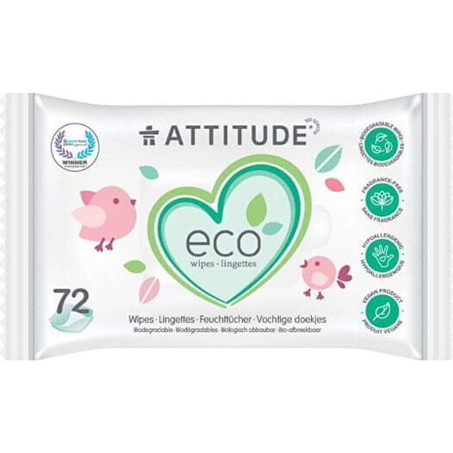 ATTITUDE Șervețele umede fără parfum 1×72 buc, șervețele umede