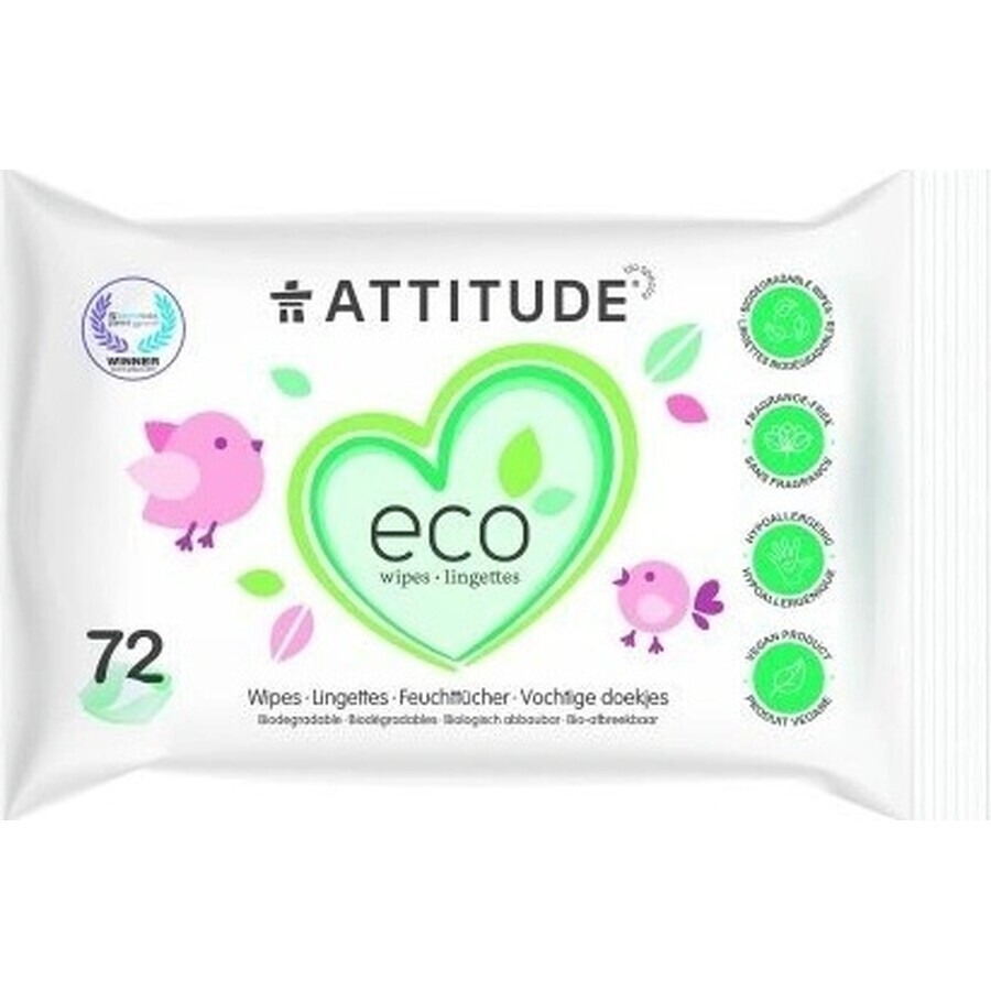 ATTITUDE Șervețele umede fără parfum 1×72 buc, șervețele umede