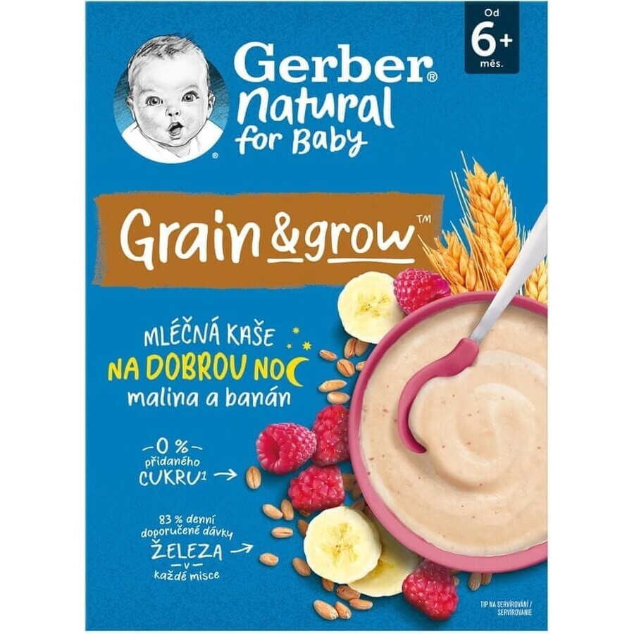 Gerber Natural Milk Porridge Wheat-Oat 1×220 g, framboise et banane (à partir de 6 mois)