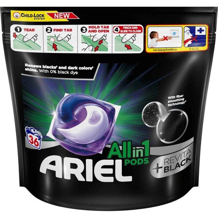 Ariel All-in-1 PODS Revita Revita All-in-1 PODS Revita Noir, Capsules de gel de lavage, 36 lavages 1×36pcs, Capsules de gel de lavage