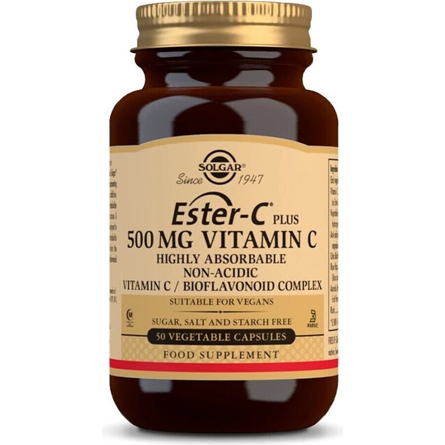 Solgar Ester-C plus 500 mg nicht-saures Vitamin C mit Bioflavonoid-Komplex 50 Kapseln 1×50 cps, Nahrungsergänzungsmittel