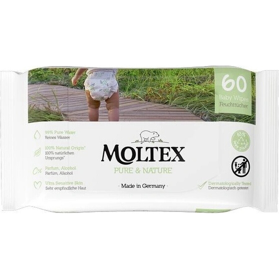 Moltex Pure & Nature EKO vochtige doekjes op waterbasis 1×60 stuks, vochtige doekjes