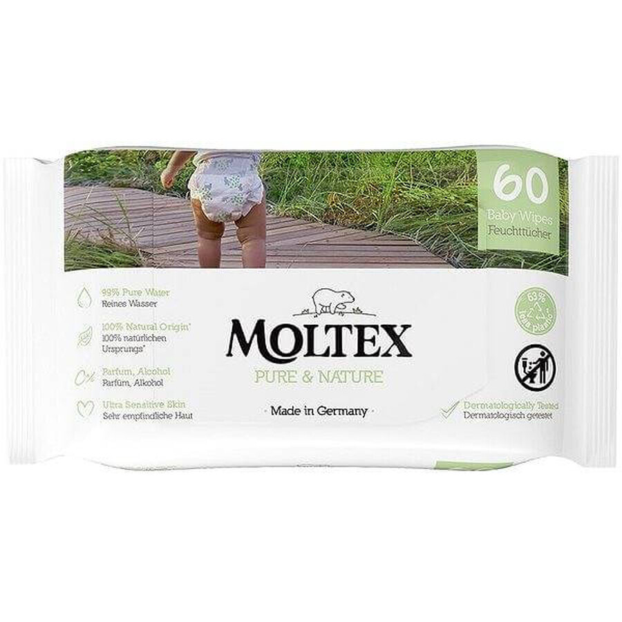 Moltex Pure & Nature EKO vochtige doekjes op waterbasis 1×60 stuks, vochtige doekjes