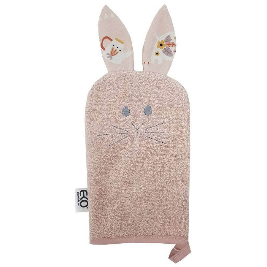 EKO Katoenen servet met oren Bunny Rose roze 20x15 cm 1×1 stuk, baby handdoek