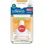 Dr.BROWN'S OPTIONS+ NIVEL 1 1×2 piezas, cuello ancho, silicona, 0M+