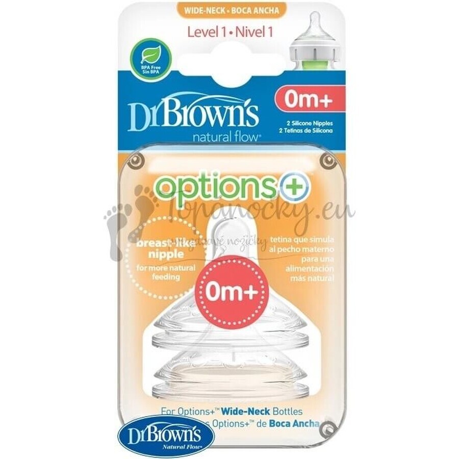 Dr.BROWN'S OPTIONS+ NIVEL 1 1×2 piezas, cuello ancho, silicona, 0M+