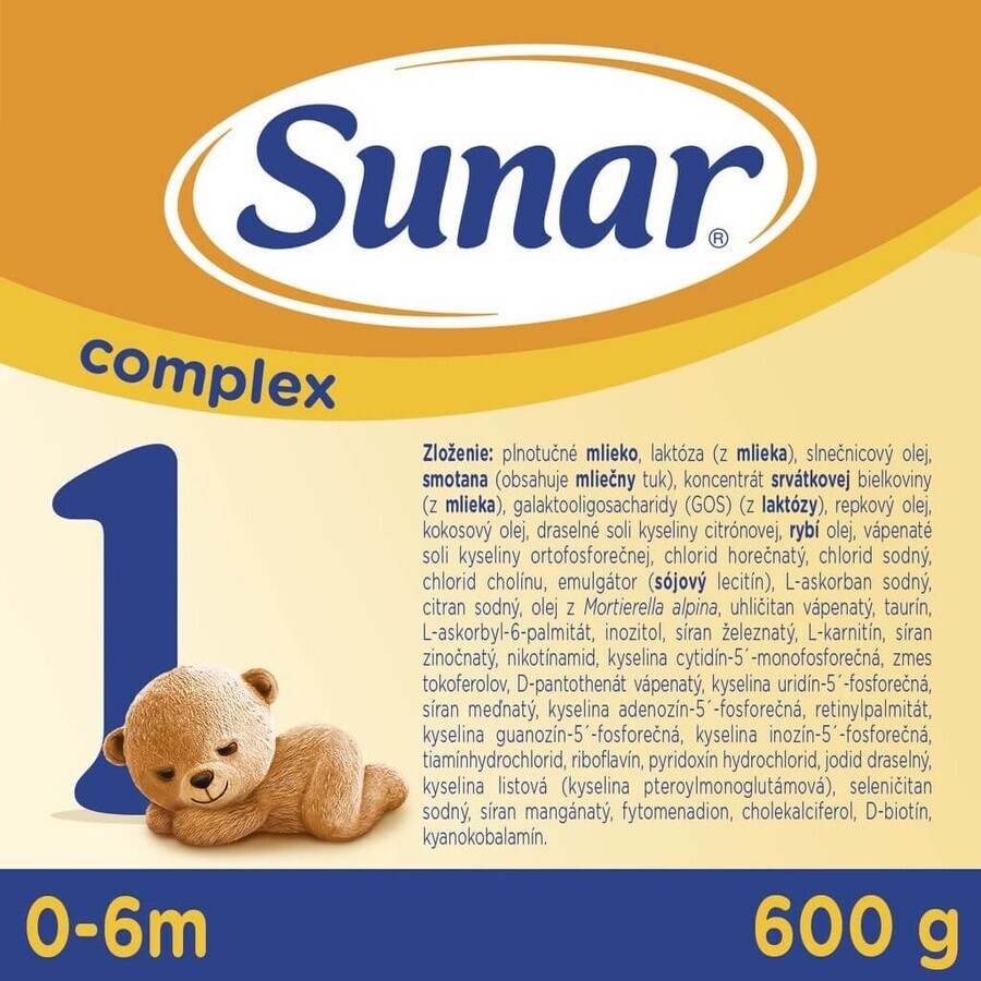 Sunar Complex 1 6×600 g, leche infantil, desde el nacimiento