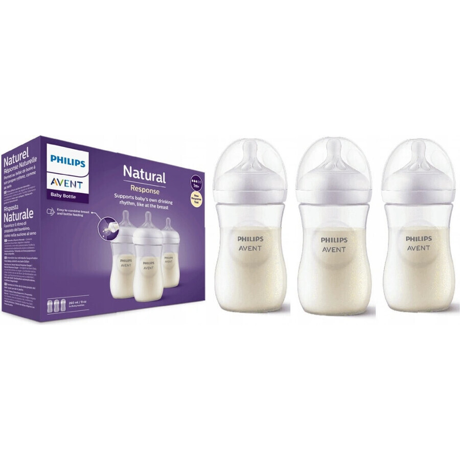 Philips AVENT Natural Response-fles 260 ml, 1m+ 3 st. 1×3 st. 1×3 st., glas