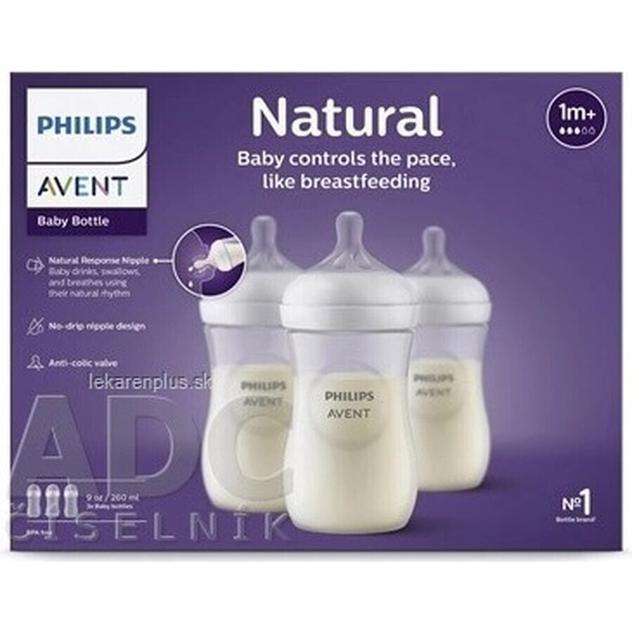 Philips AVENT Natural Response-fles 260 ml, 1m+ 3 st. 1×3 st. 1×3 st., glas