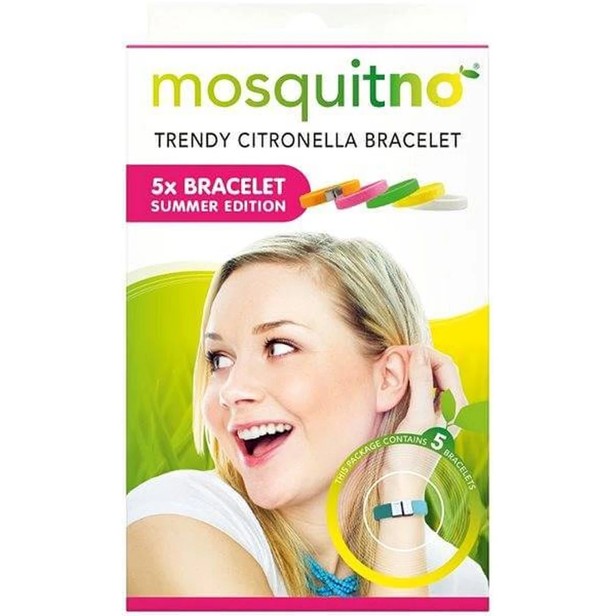 MosquitNo Pulsera de verano con cierre liberador de olores de citronela, tamaño ajustable 1×5 unidades, pulseras antimosquitos