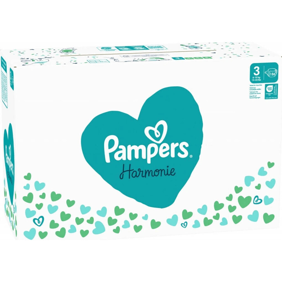 PAMPERS HARMONIE BABY LUIEREN V.3 6-10KG 186KS 1×186 stuks, luiers maat 3