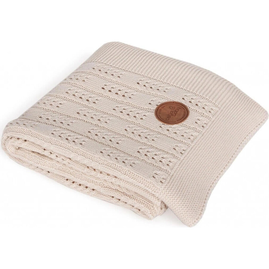 CEBA Knitted blanket in gift box 90 x 90 beige herringbone 1×1, 100% cotton