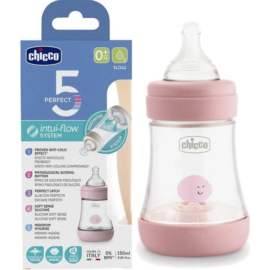 CHICCO Perfect 5 siliconen zuigfles, 150 ml meisje 1×1 fles