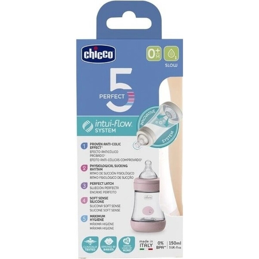 CHICCO Perfect 5 siliconen zuigfles, 150 ml meisje 1×1 fles