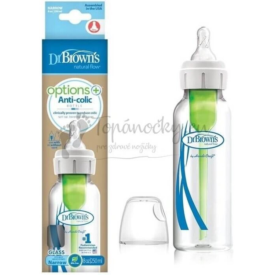 Dr.BROWN'S BABY BOTTLE OPTIONS+ 250 ml 1×1 unidad, estrecho, 0M+, anticólico, plástico, blanco