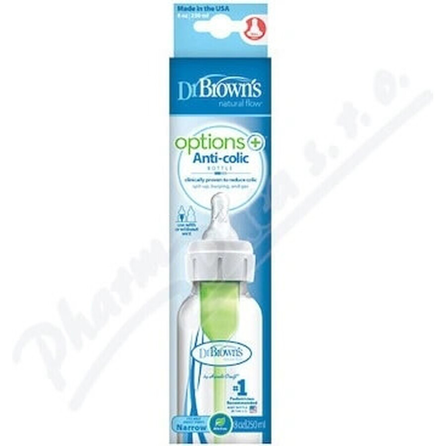 Dr.BROWN'S BABY BOTTLE OPTIONS+ 250 ml 1×1 unidad, estrecho, 0M+, anticólico, plástico, blanco