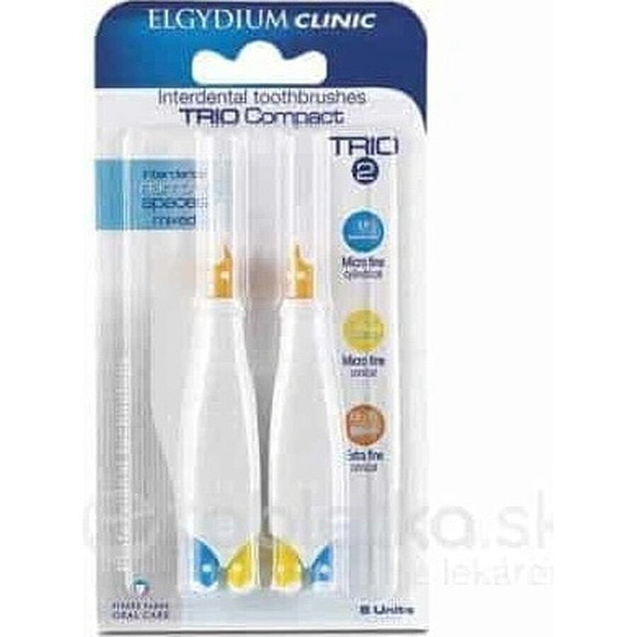 ELGYDIUM CLINIC Trio COMPACT - TRIO 2 perii interdentare în suport (2x albastru 1,9 mm+2x galben 2,5-2,2 mm+2x portocaliu 3,5-2,7 mm) 6 buc, 1x1 set