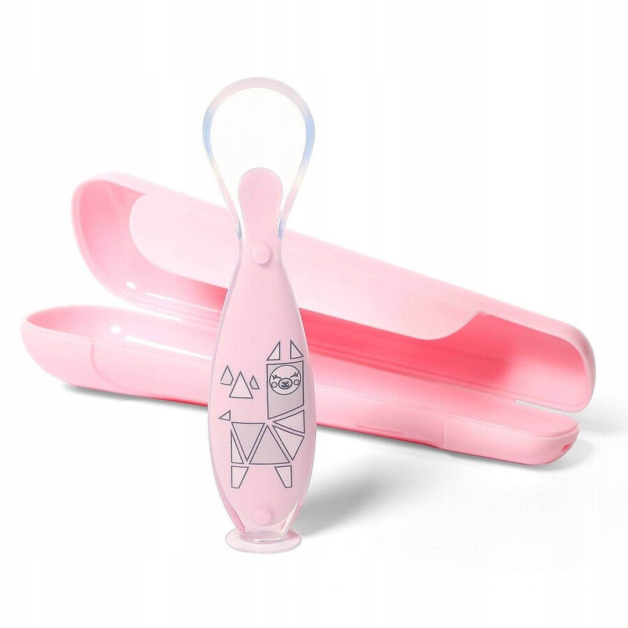 BABYONO Silicone spoon with pink lid 6m+ 1×1 pcs