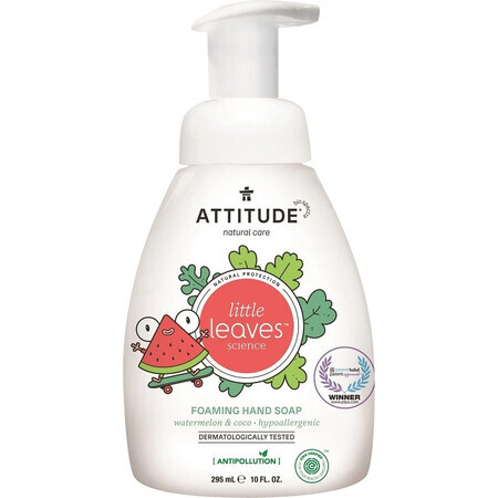 ATTITUDE Savon à main moussant pour enfants Petites feuilles à l'arôme de melon et de noix de coco 1×295 ml, savon à main pour enfants