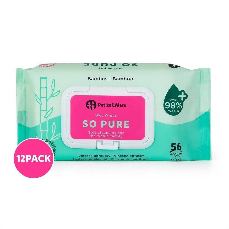 12x PETITE&MARS Toallitas húmedas SO PURE de bambú biodegradables sin plástico 56 unidades 1×56 unidades, toallitas húmedas