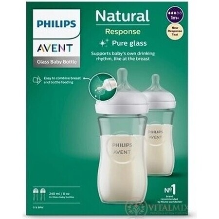 Philips AVENT Natural Response Bottiglia in vetro 240 ml, 1m+ 2 pz 1×2 pz 1×2 pz, vetro