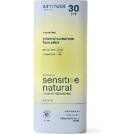 ATTITUDE Stick protector 100% mineral pentru față și buze ATTITUDE SPF 30 pentru piele sensibilă și atopică 1×20 g, stick pentru față și buze