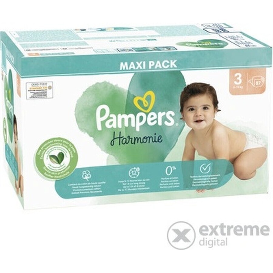 PAMPERS HARMONIE BABY LUIEREN V.3 6-10KG 87KS 1×87 stuks, luiers maat 3