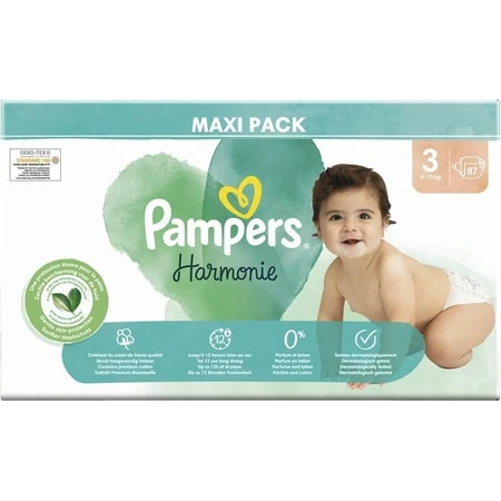 PAMPERS HARMONIE BABY DIAPERS V.3 6-10KG 87KS 1×87 Stück, Windeln Größe 3