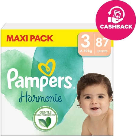 PAMPERS HARMONIE BABY DIAPERS V.3 6-10KG 87KS 1×87 Stück, Windeln Größe 3