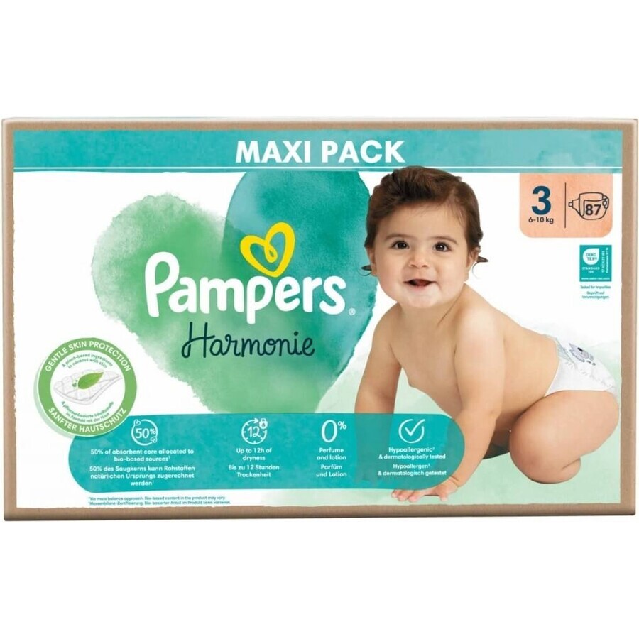 PAMPERS HARMONIE BABY LUIEREN V.3 6-10KG 87KS 1×87 stuks, luiers maat 3