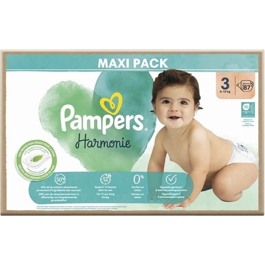 PAMPERS HARMONIE BABY LUIEREN V.3 6-10KG 87KS 1×87 stuks, luiers maat 3