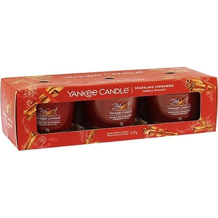 Yankee Candle 3x Sparkling Cinnamon 3x37 g vela votiva de vidrio, vela perfumada