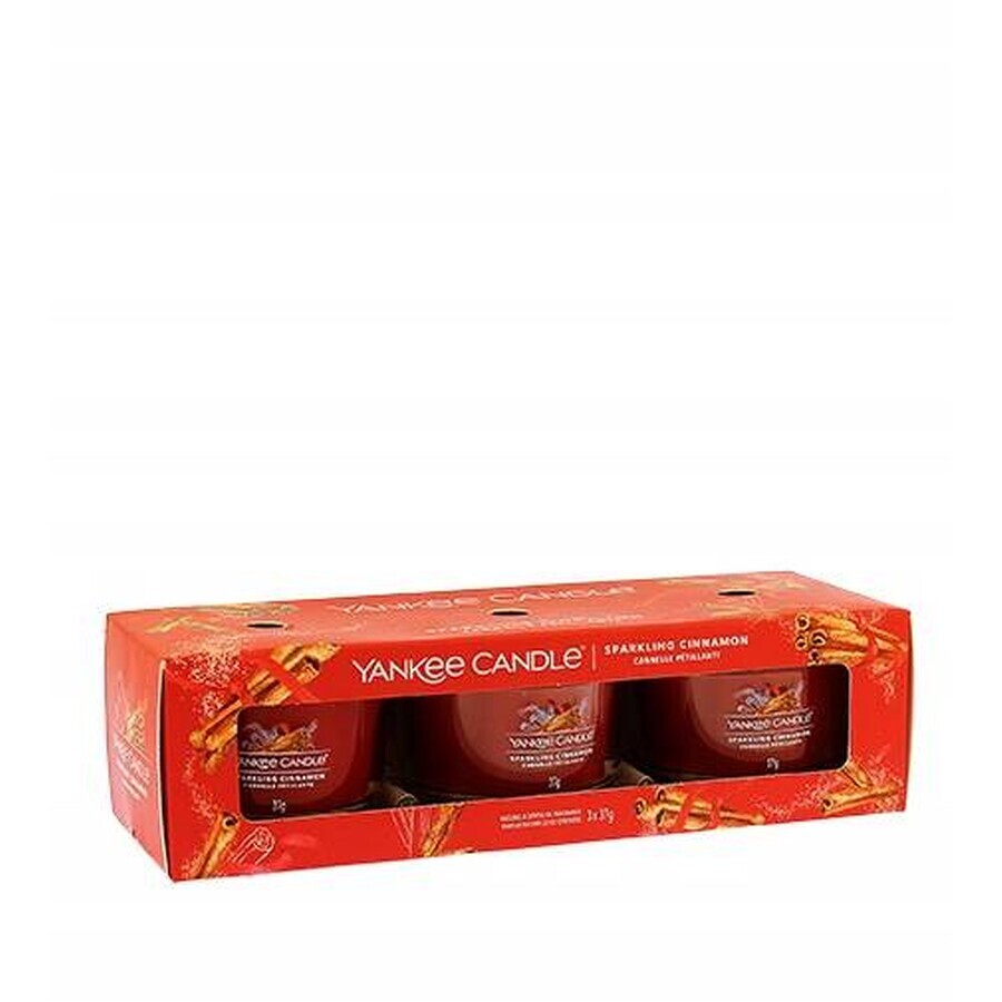 Yankee Candle 3x Sparkling Cinnamon 3x37 g vela votiva de vidrio, vela perfumada