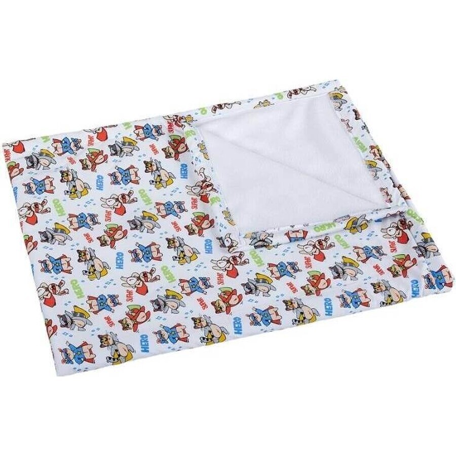 Children's blanket BÁRA 5284/424 75x100 white/superhero animals 1×1 pc, baby blanket