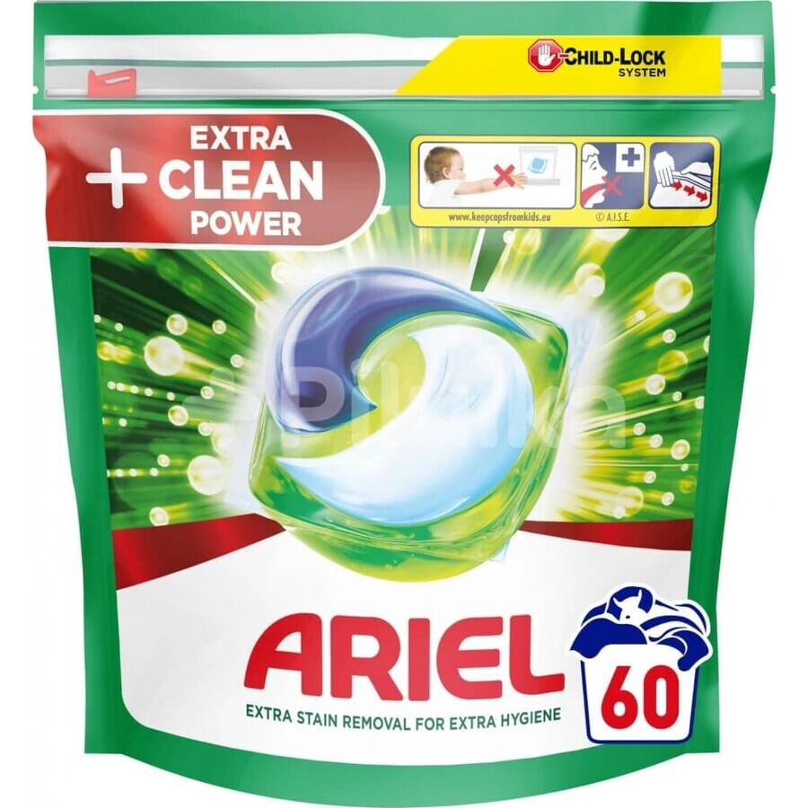 Ariel All-in-1 PODS All-in-1 PODS Extra Clean, Capsules de gel de lavage, 60 Capsules de gel de lavage 1×60 pcs, Capsules de gel de lavage