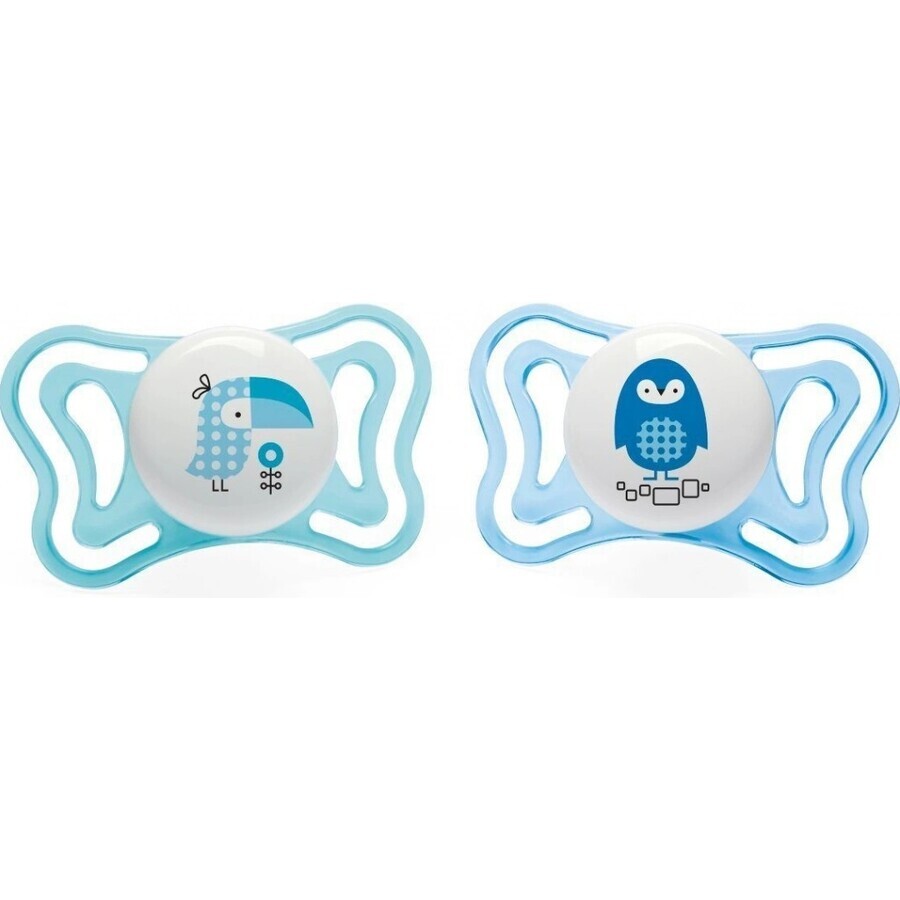 Chicco Fopspeen Fysio Light Silicone Fopspeen 6-16m+, Blauw 2st 1×2st, Kalmerende Fopspeen (6-16m.+)