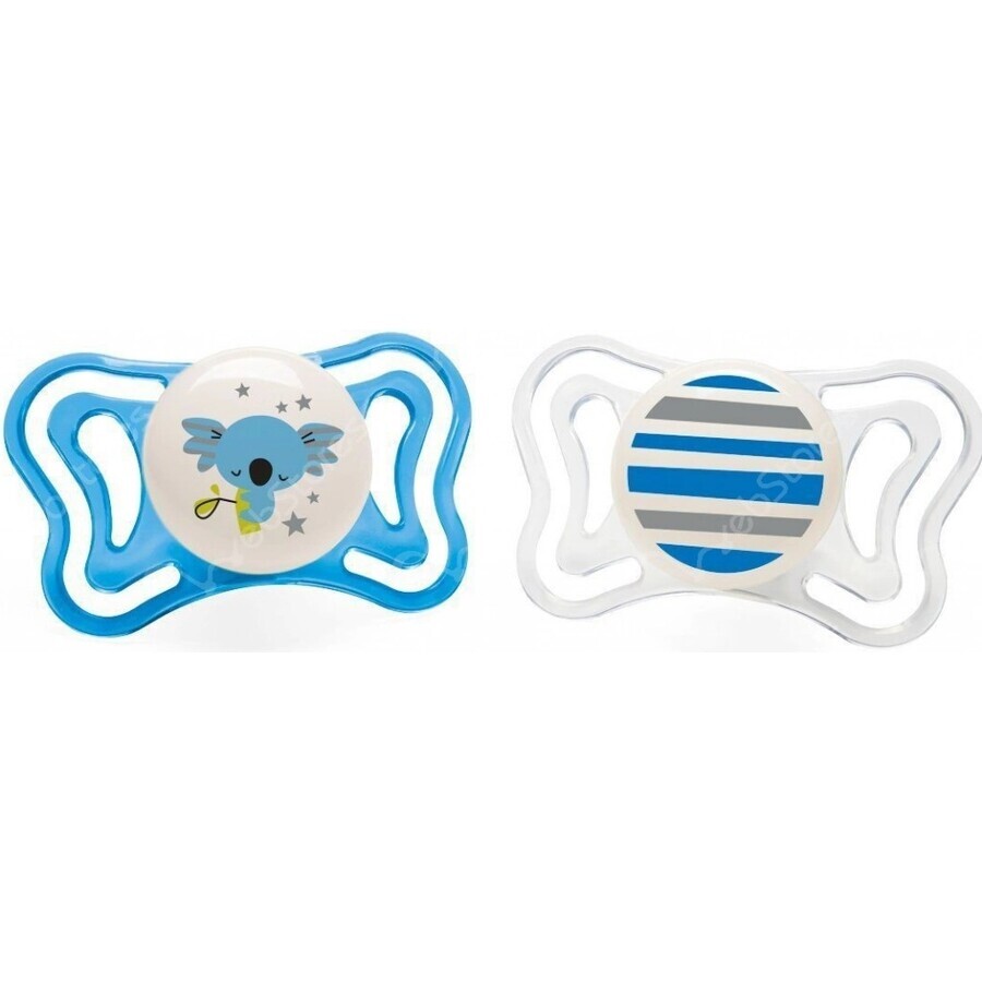 Chicco Fopspeen Fysio Light Silicone Fopspeen 6-16m+, Blauw 2st 1×2st, Kalmerende Fopspeen (6-16m.+)