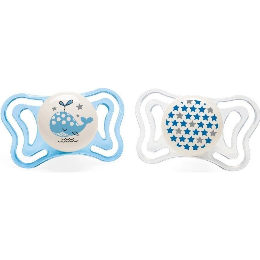 Chicco Fopspeen Fysio Light Silicone Fopspeen 6-16m+, Blauw 2st 1×2st, Kalmerende Fopspeen (6-16m.+)