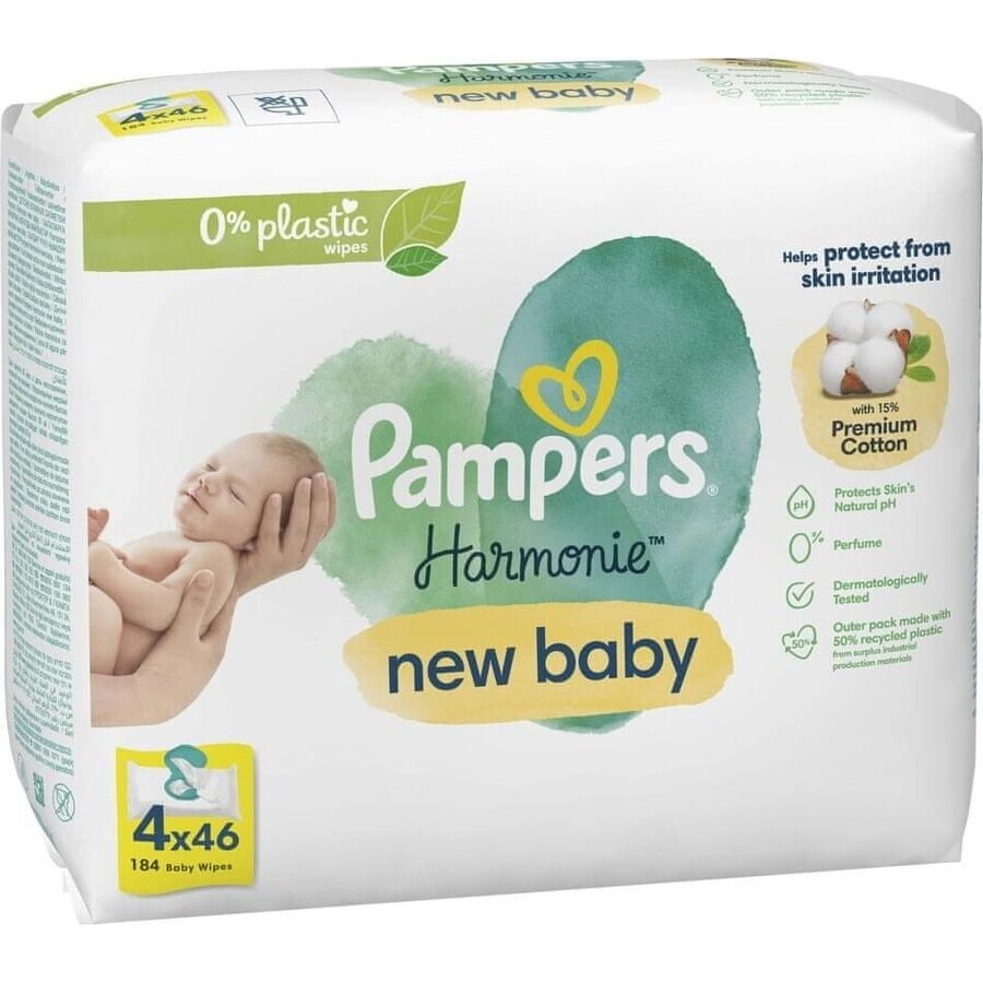 Pampers Salviette 184pz (4x46) Harmonie New baby 4×46 pz, salviette umidificate