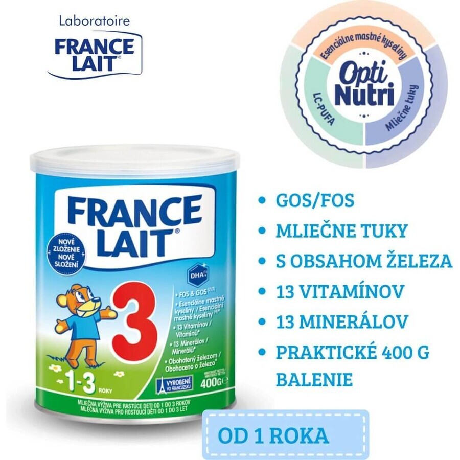 France Lait 3 Fórmula láctea para niños de 1 a 3 años 1×400 g, fórmula láctea (1-3 años)