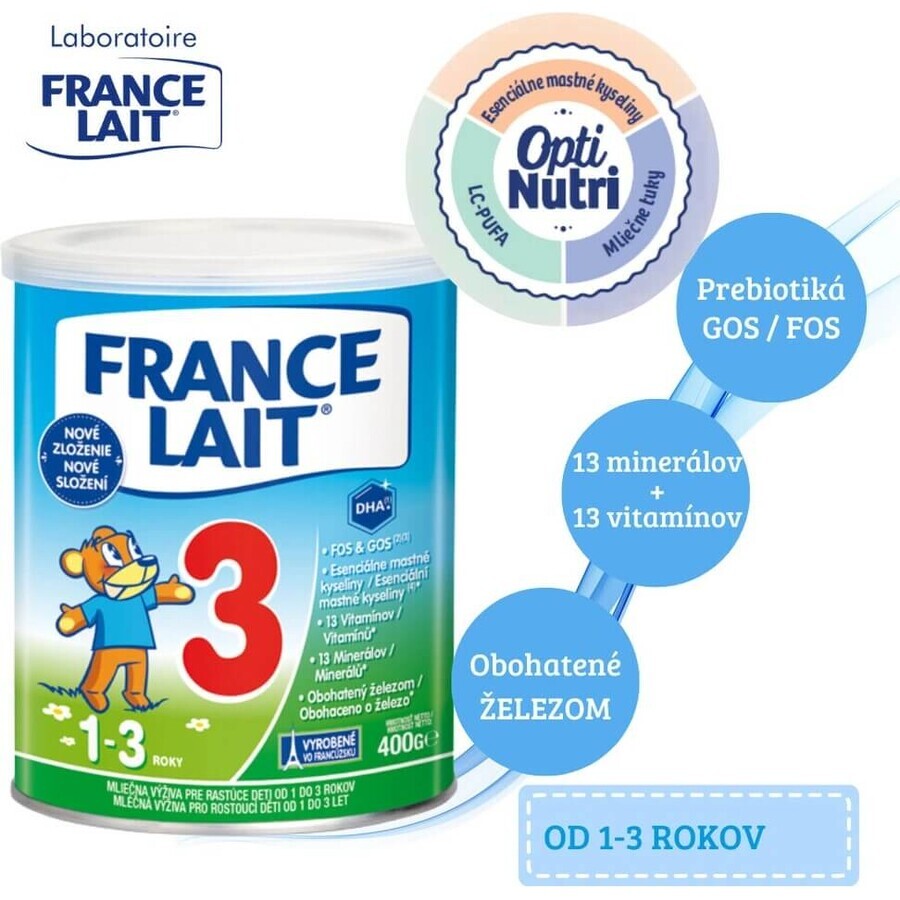 France Lait 3 Fórmula láctea para niños de 1 a 3 años 1×400 g, fórmula láctea (1-3 años)