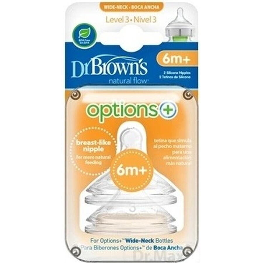 OPZIONI DEL Dr.BROWN+ LIVELLO 3 1×2, collo largo, silicone, 6M+