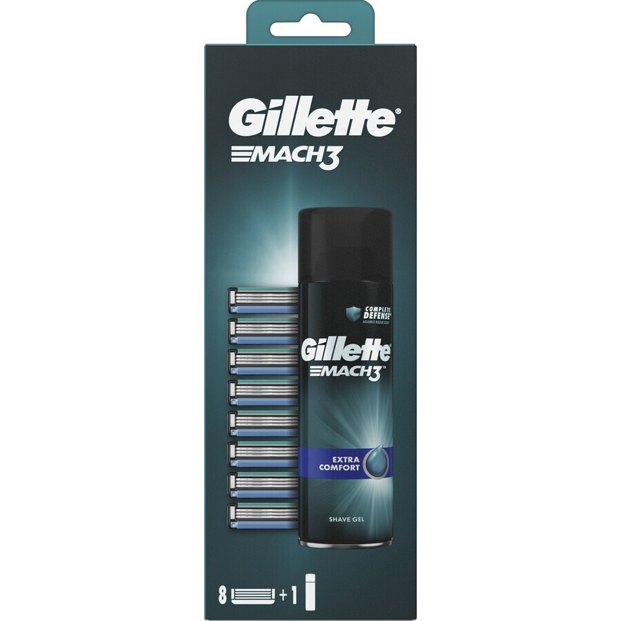 GILLETTE MACH3 8NH + GEL DE RAS 1×1 set, 8 capete de schimb + gel 200 ml