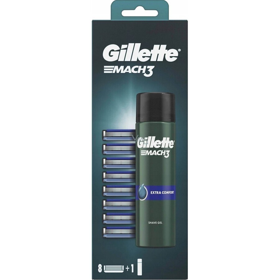 GILLETTE MACH3 8NH + GEL DE RAS 1×1 set, 8 capete de schimb + gel 200 ml