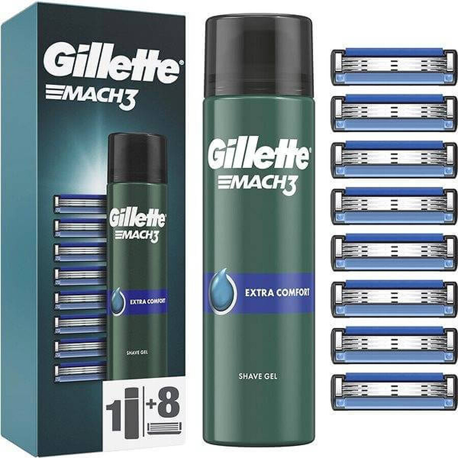 GILLETTE MACH3 8NH + GEL DE RAS 1×1 set, 8 capete de schimb + gel 200 ml