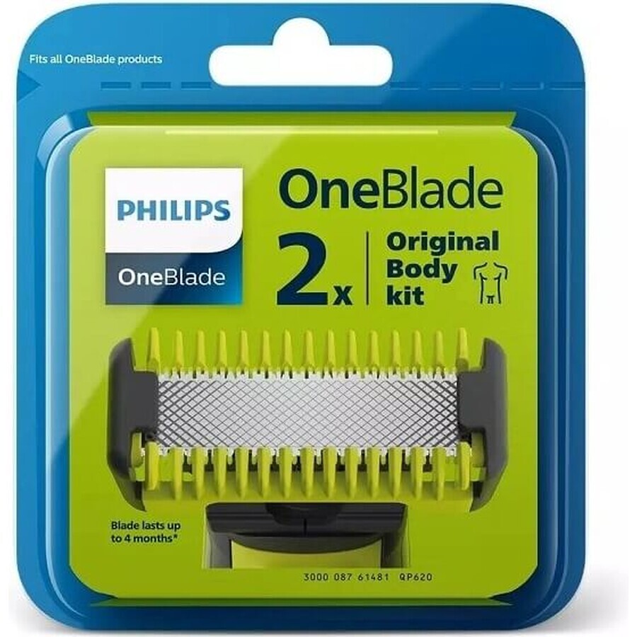 Philips OneBlade QP624/50 360 Ersatzklingen für Gesicht und Körper + Körperkamm und Intimaufsatz 1×1 Stück, Ersatzklingen