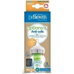 Dr.BROWN'S BABY BOTTLE OPTIONS+ 150 ml 1×1 unidad, con cuello ancho, 0M+, anticólico, vidrio, blanco