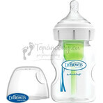 Dr.BROWN'S BABY BOTTLE OPTIONS+ 150 ml 1×1 unidad, con cuello ancho, 0M+, anticólico, vidrio, blanco