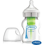 Dr.BROWN'S BABY BOTTLE OPTIONS+ 150 ml 1×1 unidad, con cuello ancho, 0M+, anticólico, vidrio, blanco